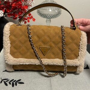 GUESS Cessily Convertible Flap Crossbody Sherpa/Faux Suede Quilted Bag